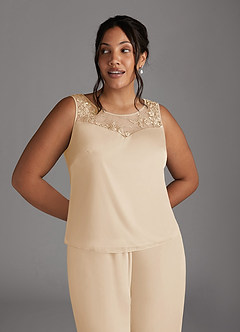 Azazie Frances vestidos de madre de la novia Vestido de Champán de Malla de Mono/Traje de pantalón con Scoop image10