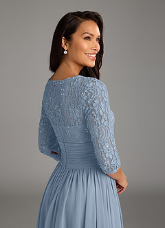 Azazie Olga Mother of the Bride Dresses Dusty Blue A-Line Lace Chiffon Dress image6