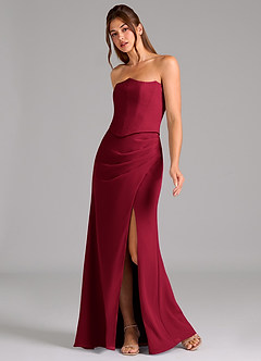 Azazie Jenine Bridesmaid Dresses Burgundy Mermaid Strapless Chiffon Dress image4