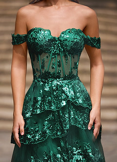 Glitz Green Ruffled A-line Prom Dress image6