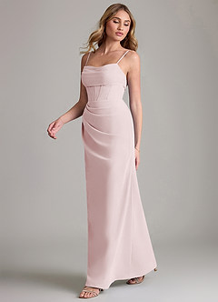 Azazie Mai Vestidos de damas de honor Vestido de Rosa Rubor de Gasa de Corte Recto con Plisado image4
