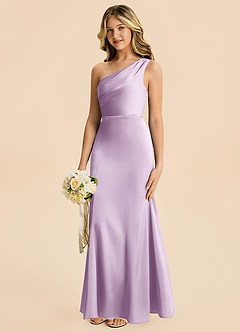 Azazie Ren Junior Frosted Lilac A-Line Pleated Stretch Satin Dress image2