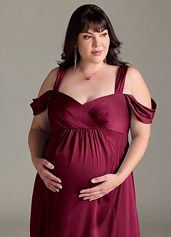 Azazie Rhea Maternity Bridesmaid Dresses A-Line Off-The-Shouler Pleated Stretch Satin Floor-Length Dress image12