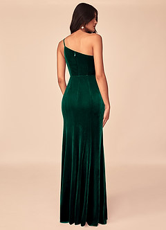 Azazie Kala Bridesmaid Dresses Emerald A-Line One Shoulder Velvet Dress image2