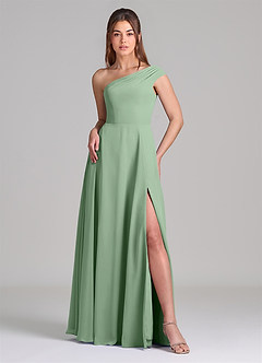 Azazie Melanie 신부 들러리 드레스 A라인 오프 더 숄더 쉬폰 바닥 길이 드레스 image3