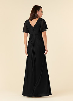 Azazie Emmeline Mother of the Bride Dresses Black A-Line V-Neck Pleated Mesh Dress image2