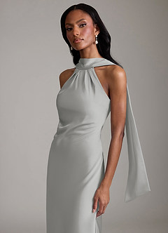 Azazie Cassiana Jurken voor bruidsmeisjes Jurk van Stretch Satijn met Zeemeermin Geplooid Zilver image3