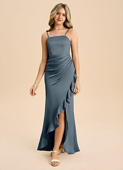 Azazie Buzzy Junior Twilight Sheath Pleated Stretch Satin Dress image5