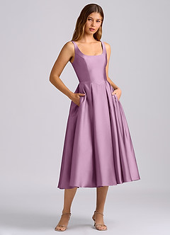 Azazie Amalie Bridesmaid Dresses Wisteria A-Line Pleated Stretch Satin Dress image3