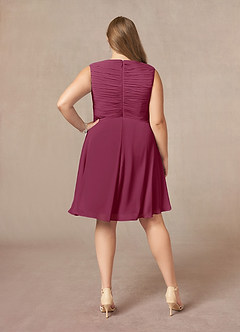 Azazie Theron Kleider für die Brautmutter A-Linie V-Hals Gefaltet Chiffon Kleid Maulbeerrot image2