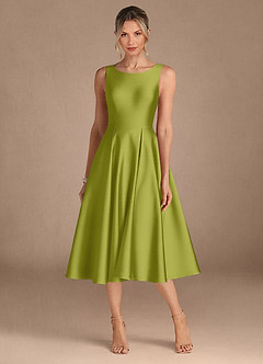 Azazie Fulton Moeder van de bruid jurken A-Lijn Jurk van Stretch Satijn Geplooid Citroengras image5