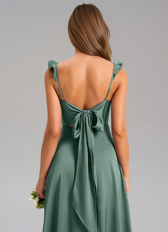 Azazie Everett Bridesmaid Dresses Eucalyptus A-Line Stretch Satin Dress image7