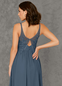 Azazie Amy Final Sale Dusty Blue A-Line Lace Chiffon Dress image5