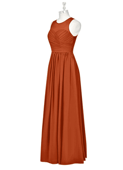Azazie Nina Vestidos de damas de honor Vestido de Naranja Quemada de Gasa de Corte en A con Plisado image8