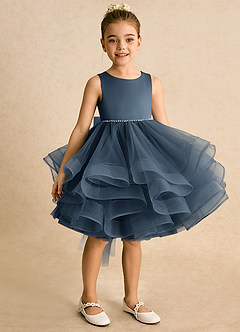 Azazie Tinie Blumenmädchenkleider Ballkleid Schleifen Tüll Kleid Neptunblau image2