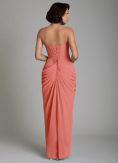Azazie Nyra Bridesmaid Dresses Salmon Pink Sheath Corset Chiffon Dress image2