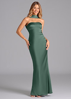 Azazie Lusinda Vestidos de damas de honor Vestido de Eucalipto de Satén Elástico de Corte Sirena con Sin tirantes image3