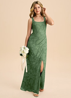 Azazie Mero Junior Eucalyptus Sheath Pleated Floral Burnout Dress image6