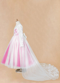 Azazie Elodie Flower Girl Dresses Ivory Fuchsia Ball-Gown Lace Dress image14