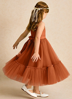 Azazie Miracle vestidos de niña de las flores Vestido de Naranja Quemada de Satin Mate de Corte En A con Lazo image5