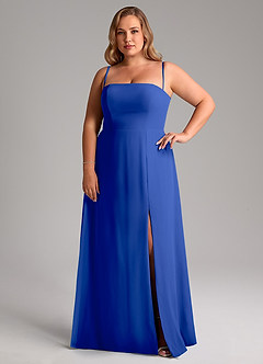 Azazie Wren Bridesmaid Dresses Royal Blue A-Line Side Slit Chiffon Convertible Dress image14