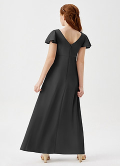 Azazie Soren Junior Black A-Line Ruched Stretch Satin Dress image6