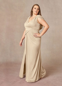 Azazie Luisa Mother of the Bride Dresses Champagne Mermaid V-Neck Pleated Mesh Dress image10