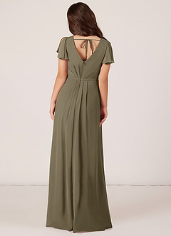 Azazie Peony Junior Willow Green A-Line Pleated Chiffon Dress image2