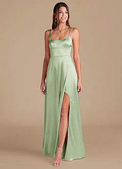Azazie Halsey Bridesmaid Dresses Dusty Sage A-Line Side Slit Metallic Satin Dress image3