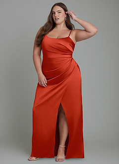 Azazie Calandra Robes de demoiselle d'honneur Robe Fourreau en Satin extensible Plissé Rouille image10