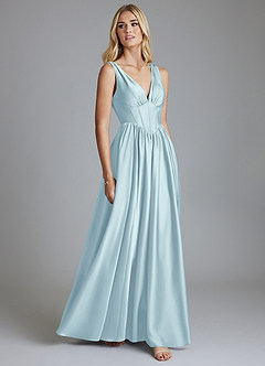 Azazie Delmie Bridesmaid Dresses Cloud Blue A-Line Corset Stretch Satin Dress image5