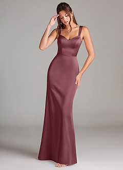 Azazie Denice Bridesmaid Dresses Desert Rose Sheath Pleated Stretch Satin Dress image1