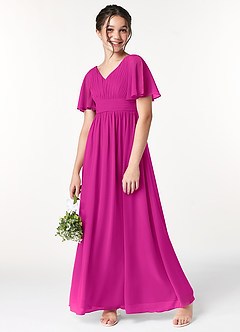 Azazie Temeka Junior Fuchsia A-Line Pleated Chiffon Dress image1