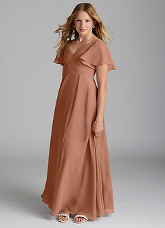 Azazie Kimber Junior Bronzer A-Line Pleated Chiffon Dress image3