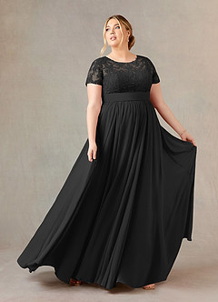 Azazie Annette Mother of the Bride Dresses Black A-Line Lace Chiffon Dress image7