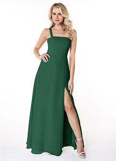 Azazie Jay Bridesmaid Dresses Dark Green A-Line Square Neckline Side Slit Chiffon Dress image1