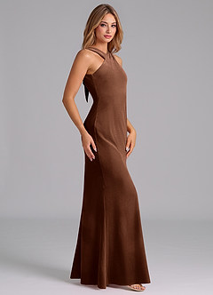 Azazie Doretta Bridesmaid Dresses Umber Mermaid Pleated Velvet Dress image5