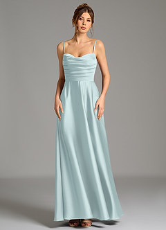 Azazie Ayla Bridesmaid Dresses Mist A-Line Corset Stretch Satin Dress image5