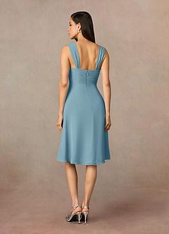 Azazie Olivia Mother of the Bride Dresses Moody Blue A-Line Square Neckline Pleated Chiffon Dress image5