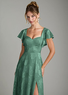 Azazie Bondi Bridesmaid Dresses Eucalyptus A-Line Ruched Floral Jacquard Burnout Dress image5