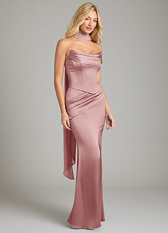 Azazie Sorrel Bridesmaid Dresses Dusty Rose Mermaid Strapless Stretch Satin Convertible Dress image8