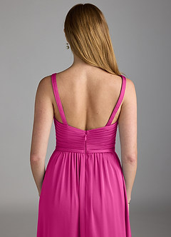 Azazie Chanel Final Sale Fuchsia A-Line Pleated Stretch Satin Dress image4