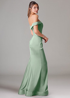 Azazie Everly Bridesmaid Dresses Agave Mermaid Off the Shoulder Stretch Satin Convertible Dress image4