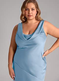 Azazie Rylina Bridesmaid Dresses Powder Blue Mermaid Stretch Satin Dress image12