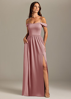 Azazie Calianna Bridesmaid Dresses Dusty Rose A-Line Off the Shoulder Stretch Satin Convertible Dress image5