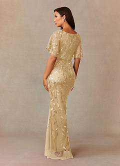 Upstudio Petaluma Venta Final Vestido de Champán de Lentejuelas de Sirena con Cuello en V de lentejuelas image3