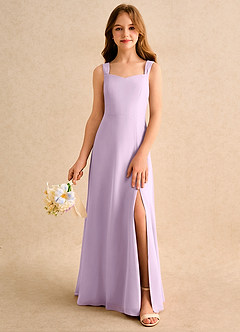 Azazie Makani Girls Formal Blumenmädchenkleider A-Linie Herzausschnitt Chiffon Kleid Frostiges Flieder image3
