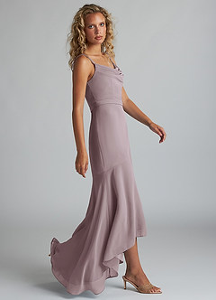 Azazie Summer Bridesmaid Dresses Dusk Mermaid Scoop Cowl Chiffon Dress image3