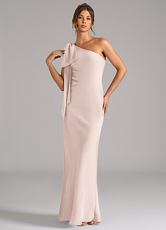 Azazie Capri Bridesmaid Dresses Blushing Pink Mermaid One Shoulder Stretch Satin Dress image3