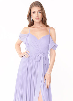 Azazie Lyney Robes de demoiselle d'honneur Robe Trapèze en Mousseline de soie Épaule décolletée Lilas image6